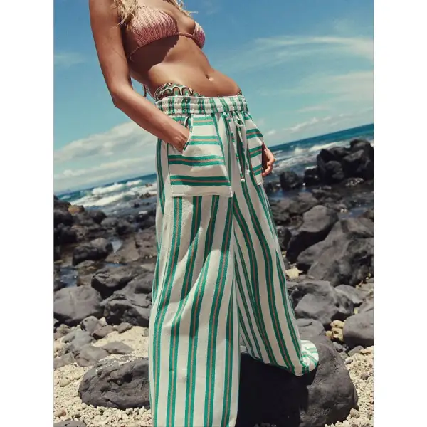 Relaxed Striped Wide Leg Drawstring Pants