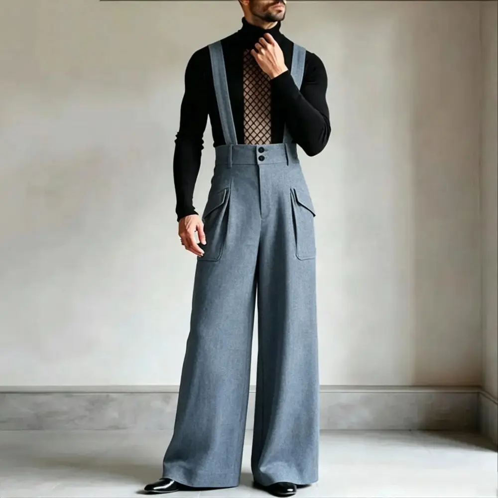 Men's Vintage Suspender Overalls High-Waisted Palazzo Jumpsuits