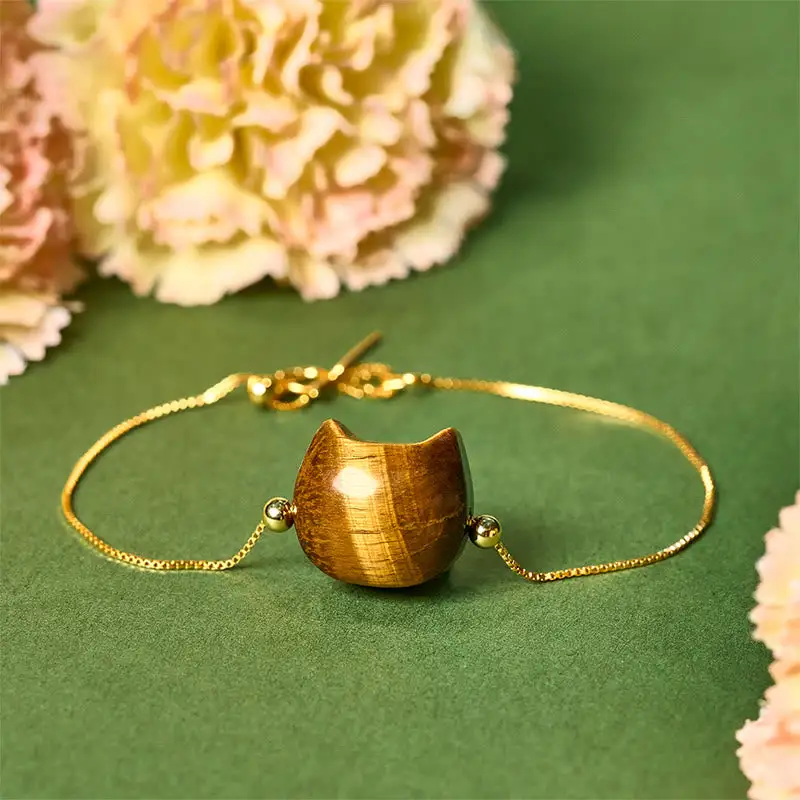 Sterling Silver Cat Tiger Eye Bracelet