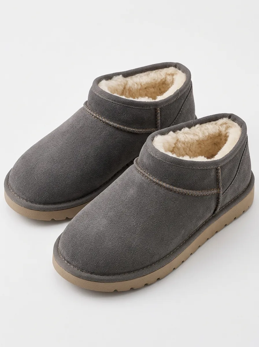 Grey Suede Look Slippers with a Soft Interior