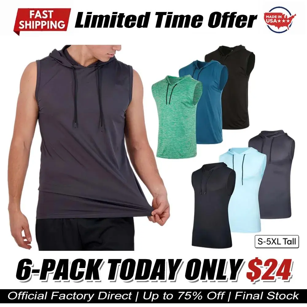 Men's Dry-Fit Active Hooded Tank Top Workout Drawstring Top (Available in Big & Tall)