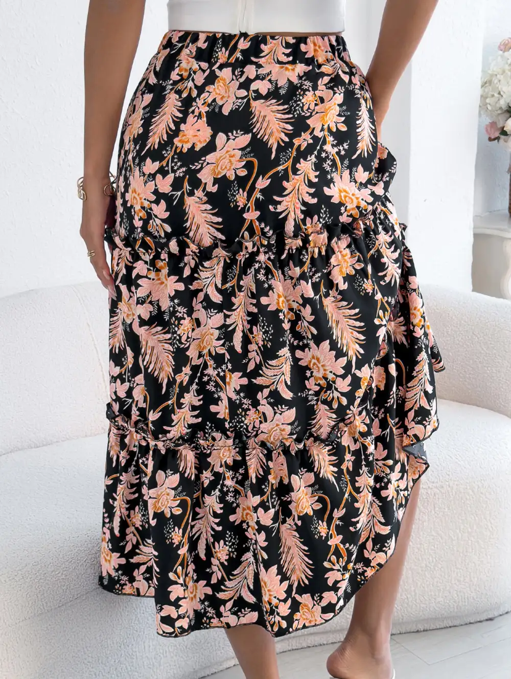Floral Ruffle Midi Skirt