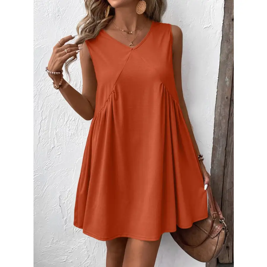 Ruched V-Neck Sleeveless Mini Dress