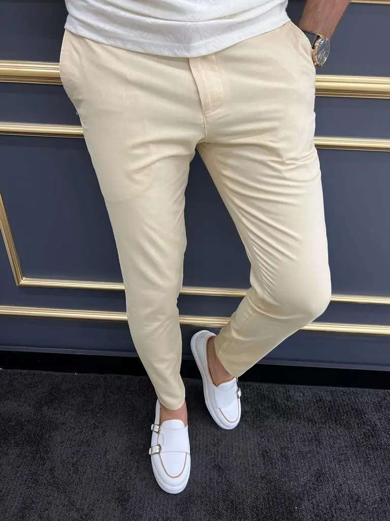 Check Pattern Slim Fit Textured Pique Tailored Trousers