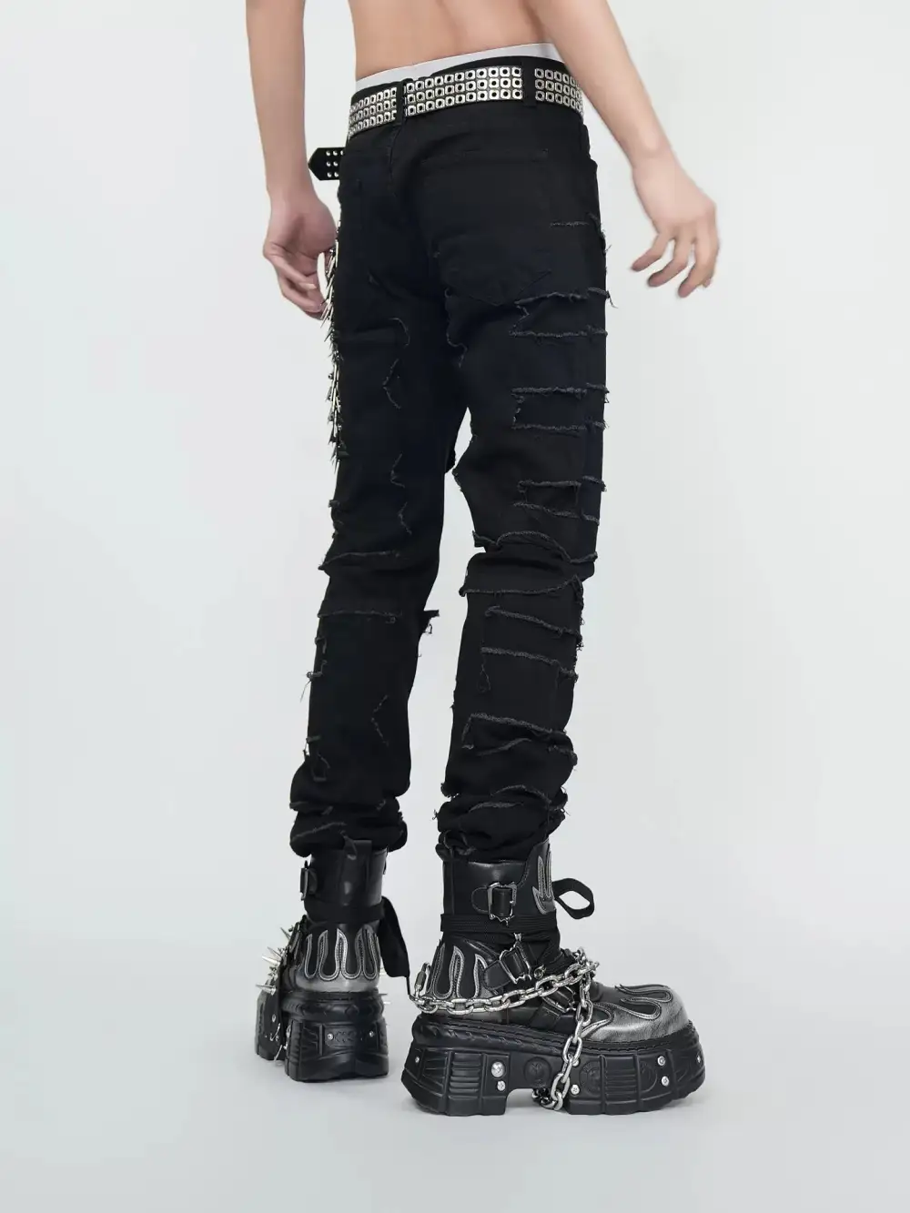 Obsidian Ruin Spike-Chain Shred Jeans