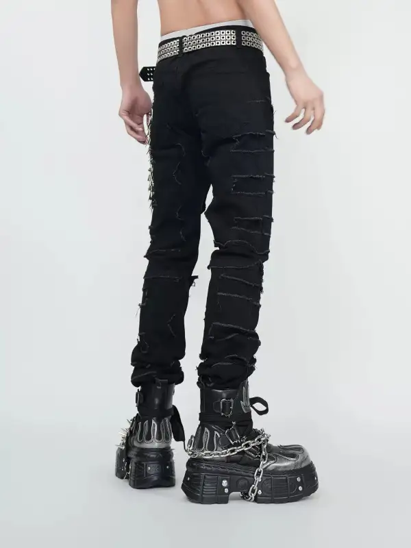 Obsidian Ruin Spike-Chain Shred Jeans