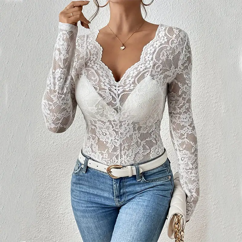 Long Sleeve Slim Fit Lace Shirt