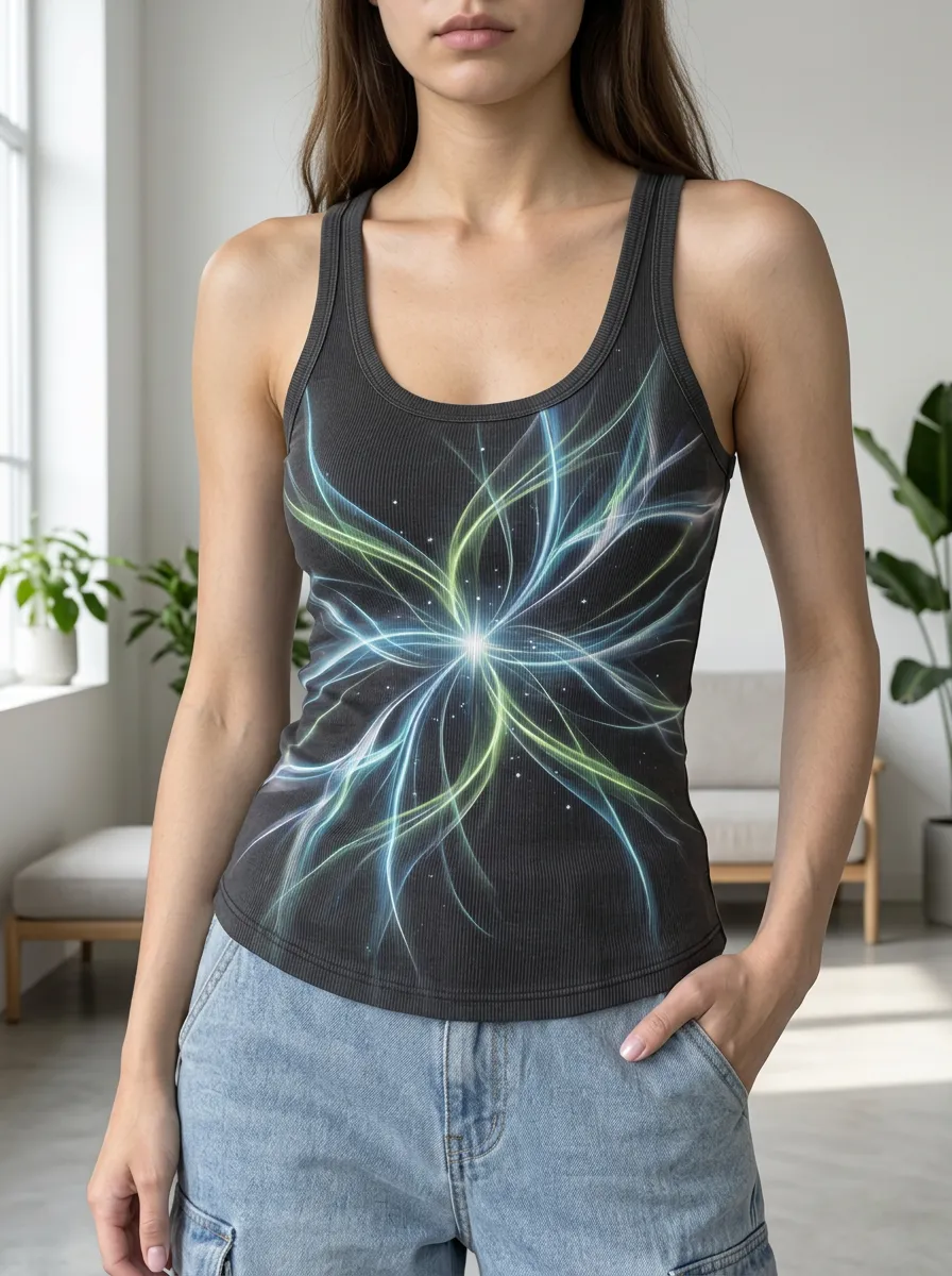 Women's Abstract Neon Light Swirl Printed Tank Top