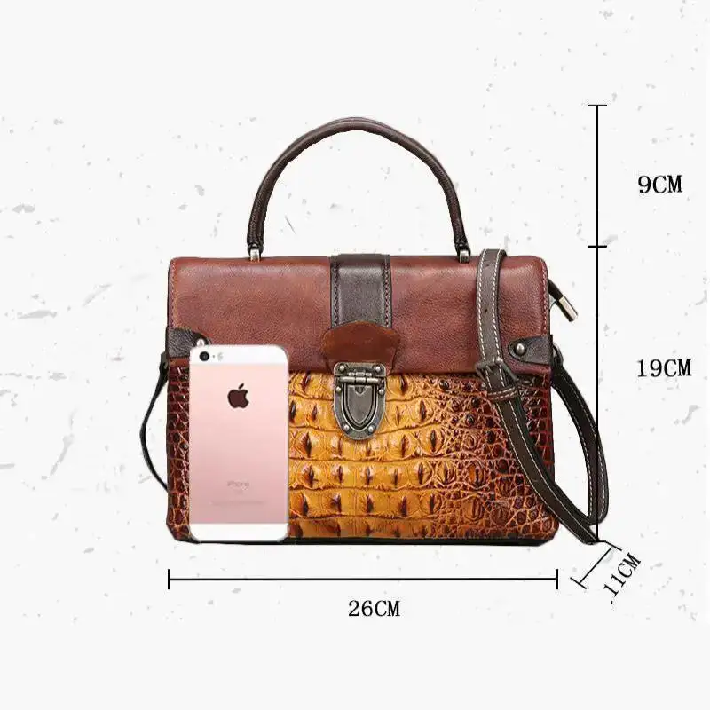Vintage Accessory: Crocodile-Pattern Small Square Crossbody Bag