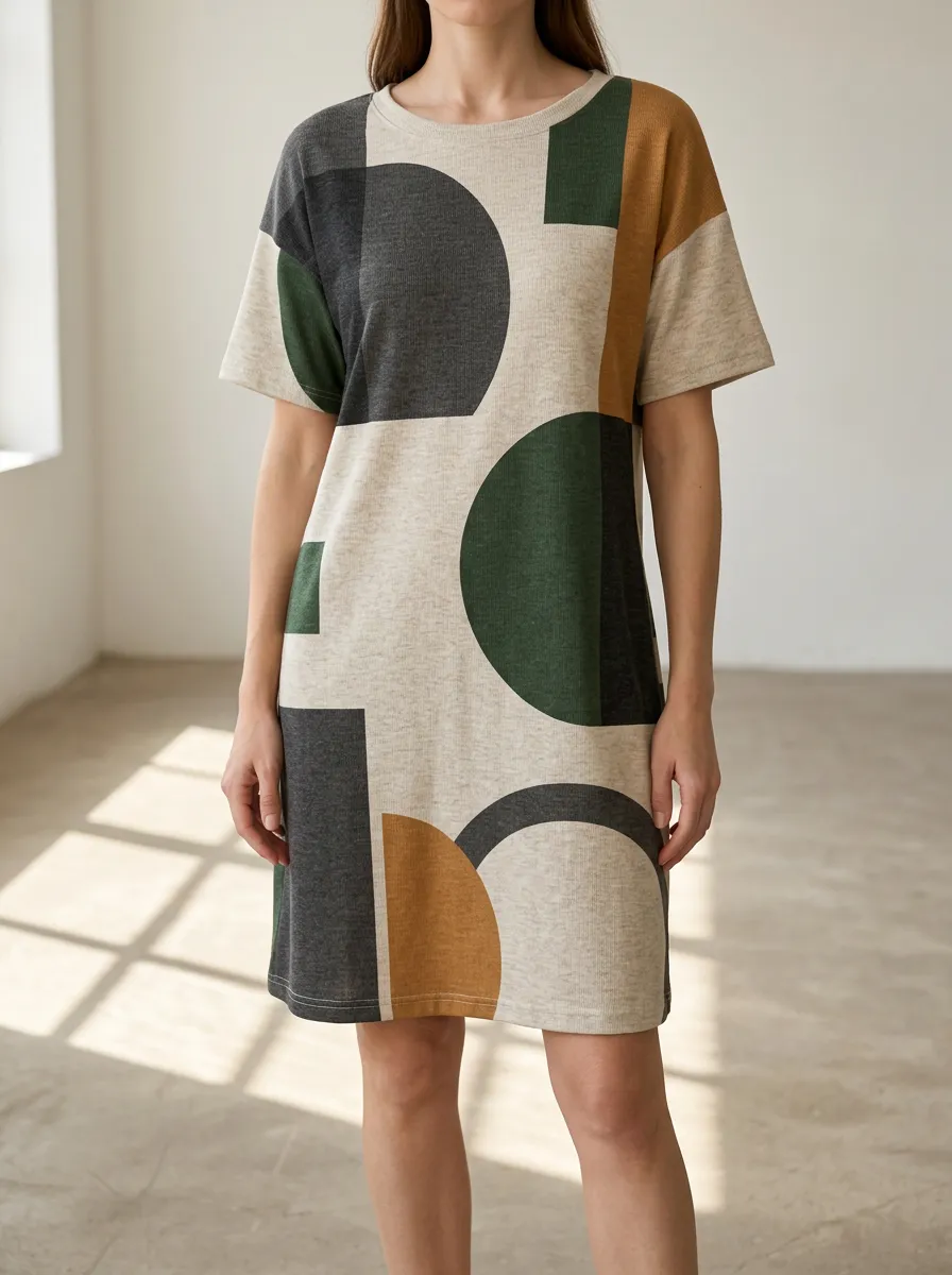 Women's Mini Geometric Print T-Shirt Dress