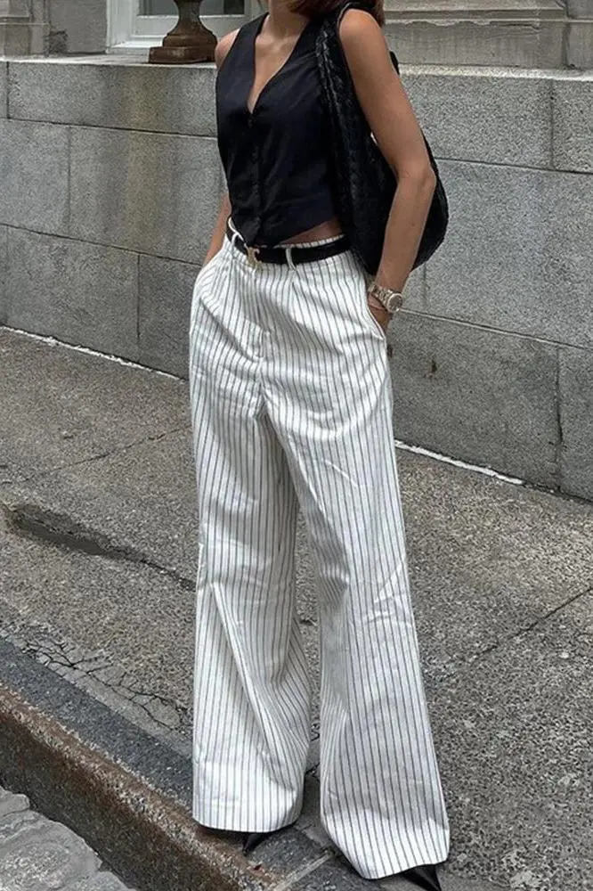 Wide-Leg Striped Easy-Fit Pants