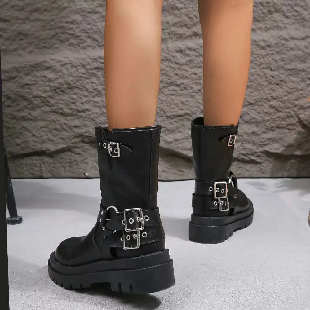 Knit Round Toe Block Heels Boots