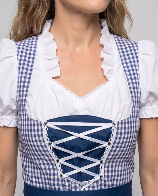 Women's V-Neck Puff-Sleeve Lace Plaid Dress