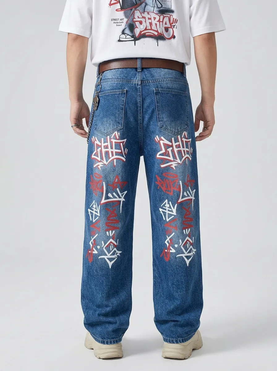 Unisex Artistic Streetwear Graffiti Jeans