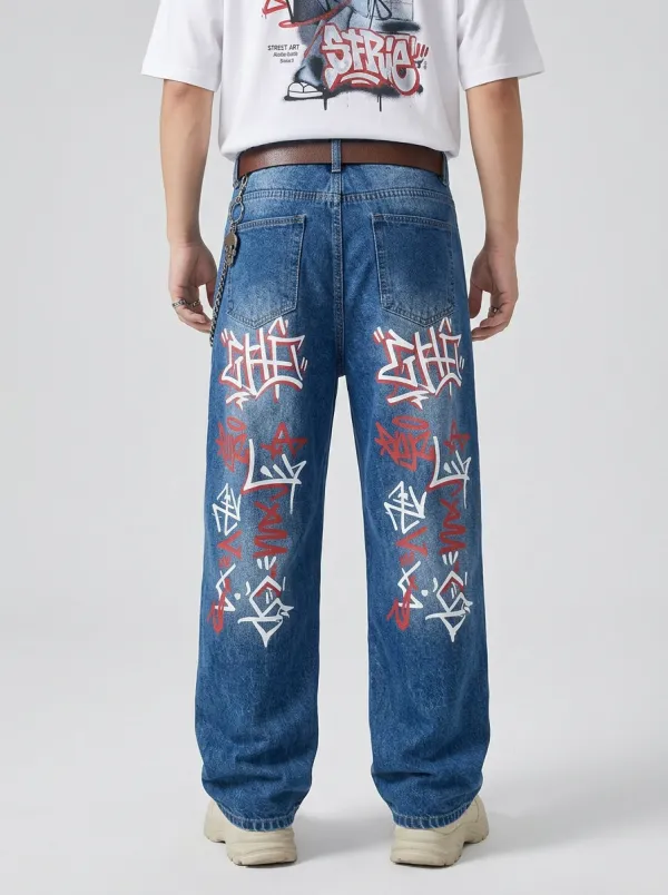 Unisex Artistic Streetwear Graffiti Jeans