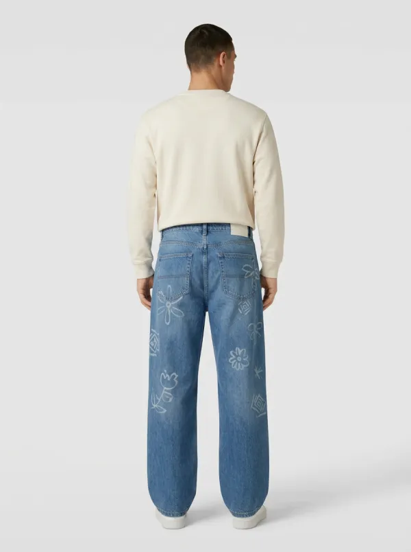 Men's Casual Fashion Floral Doodle Printed Wide Leg Jeans