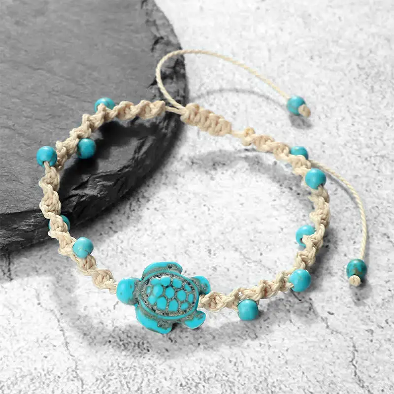 Turquoise Turtle Design Braided Rope Bracelet