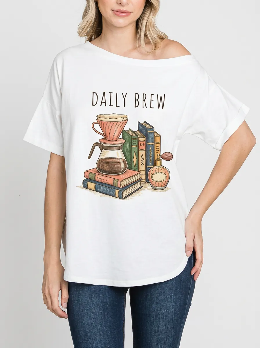 Women's Coffee Book Daily Brew Graphic T-Shirt