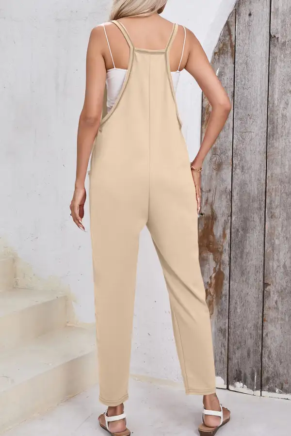 Side Pockets Harem Sleeveless V Neck Pants