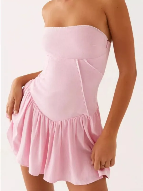 Lace-Up Back Tube Mini Dress