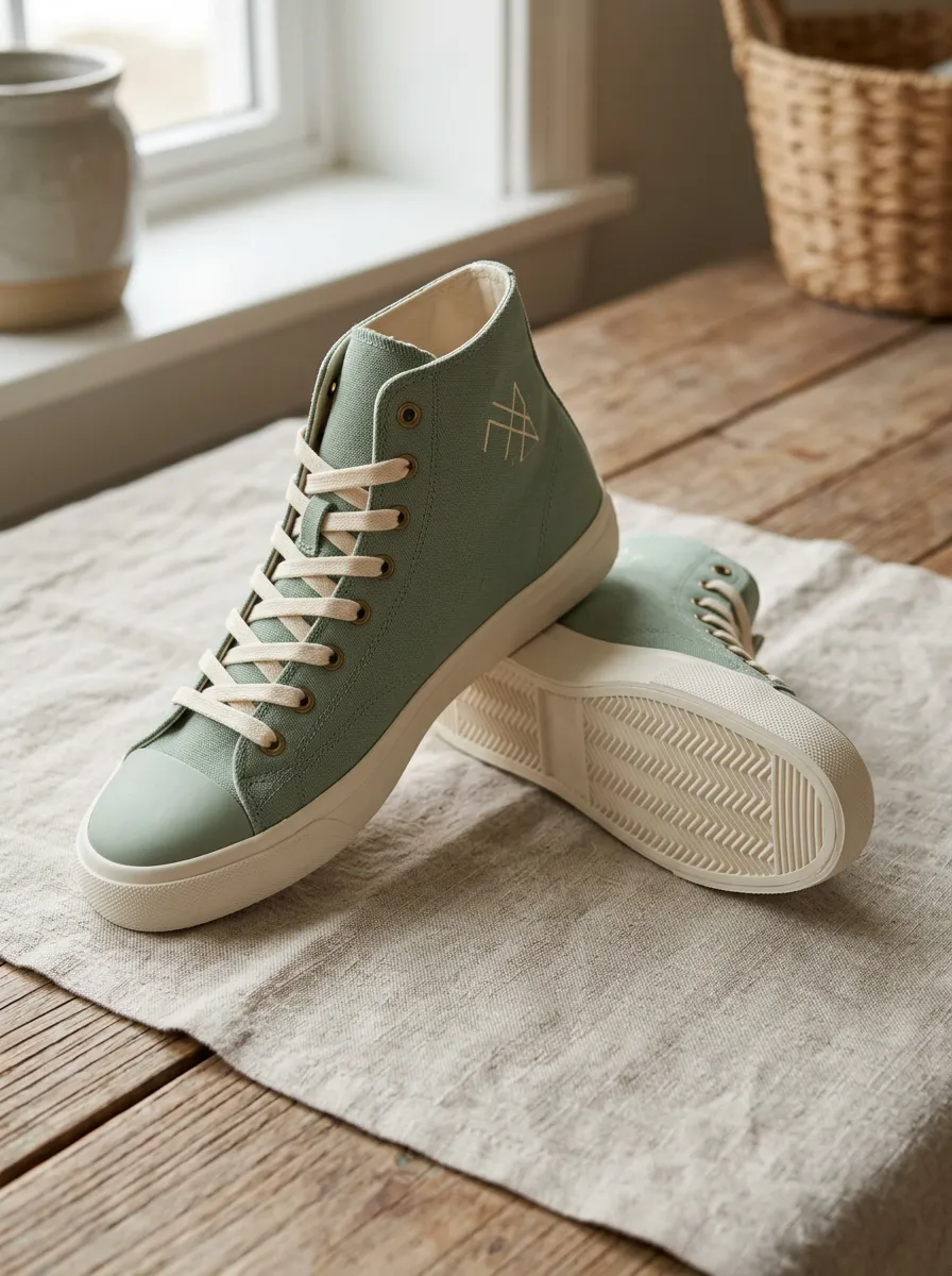 Women's Minimalist Sage Green Geometric Logo Printed High Top Sneakers