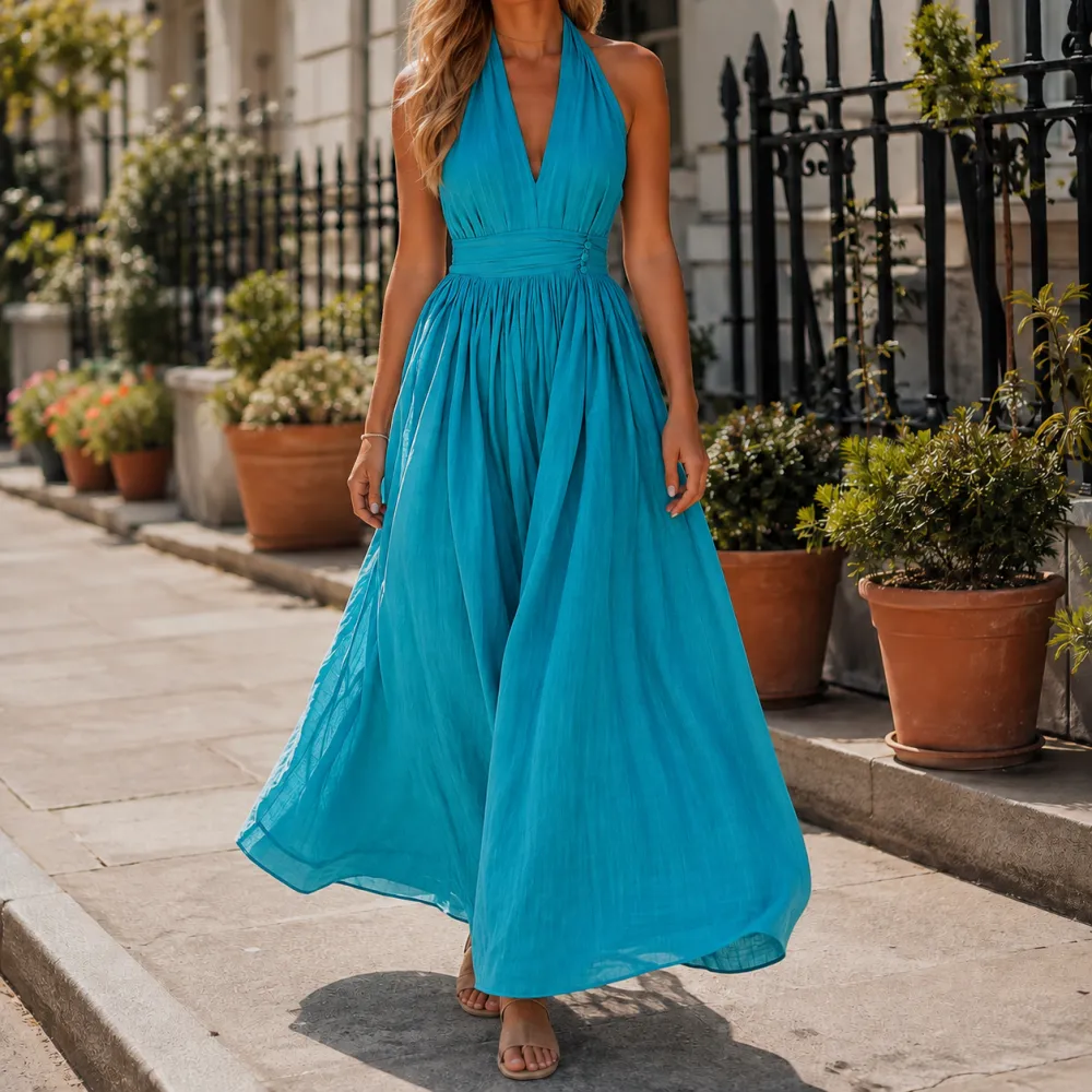 Ruched Halter Maxi Dress