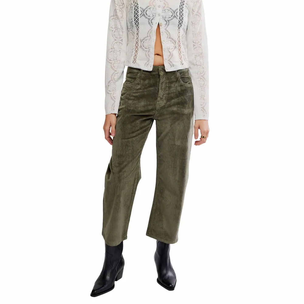 Barrel-Leg Ankle-Length Corduroy Women's Jeans