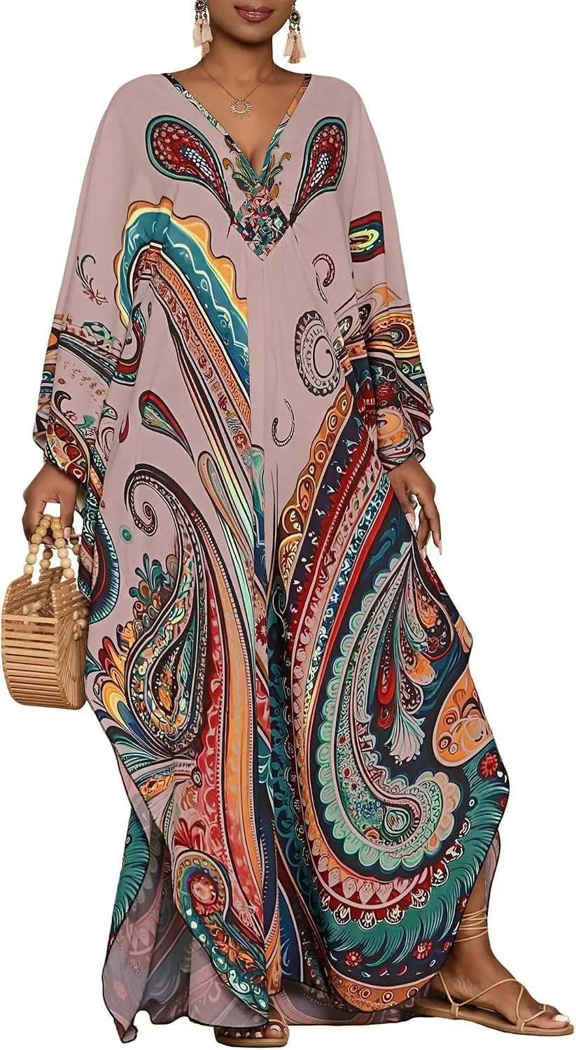 Bsubseach Moo Moos for Women Batwing Sleeve Kaftan Dresses with Pockets