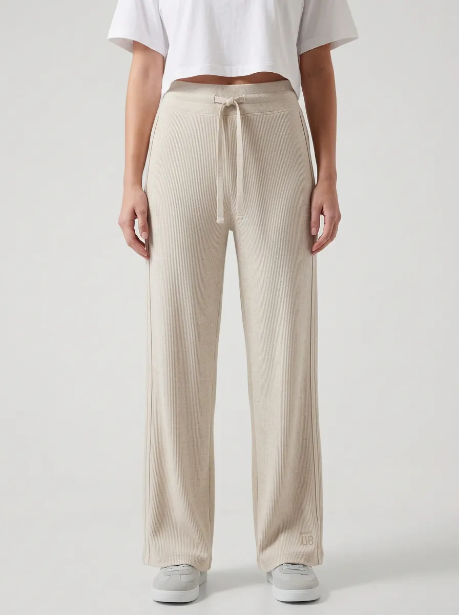 Women's Modern Wide-Leg Ribbed Drawstring Sport Pants
