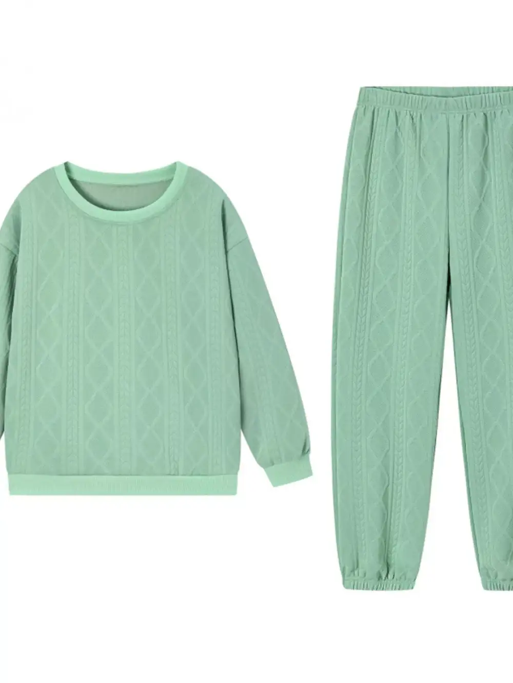 【🔥10k+ Sold！！】Texture Round Neck Top and Pants Set