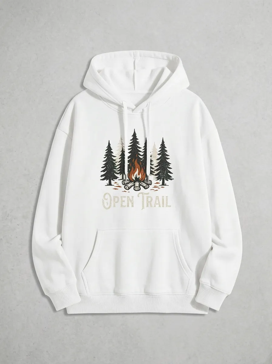Unisex Camping Lover Open Trail Campfire Printed Hoodie