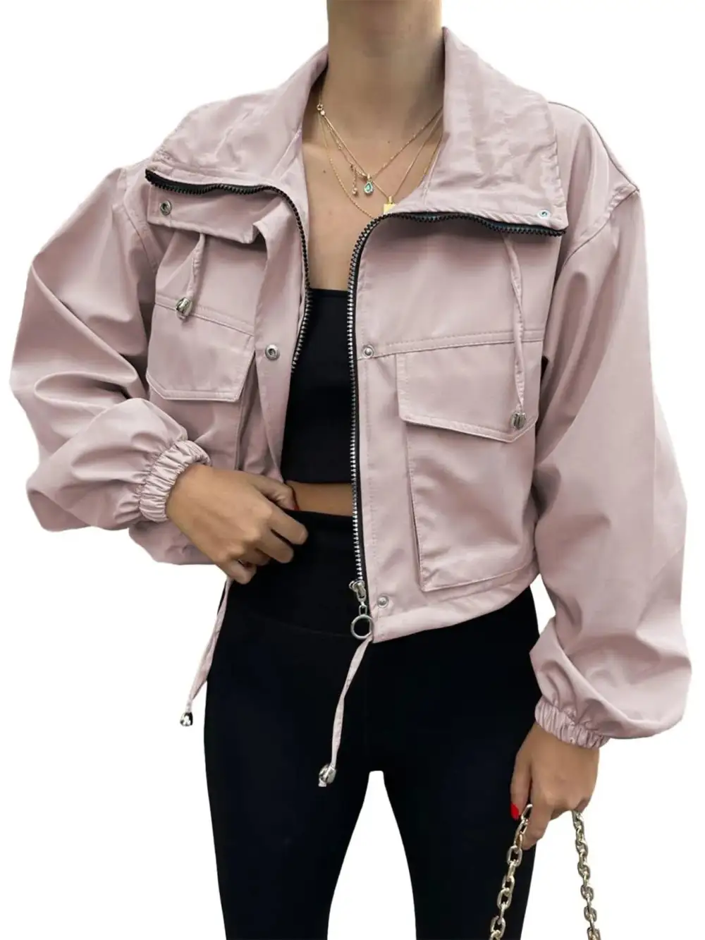 Drawstring Hem Zip Up Jacket