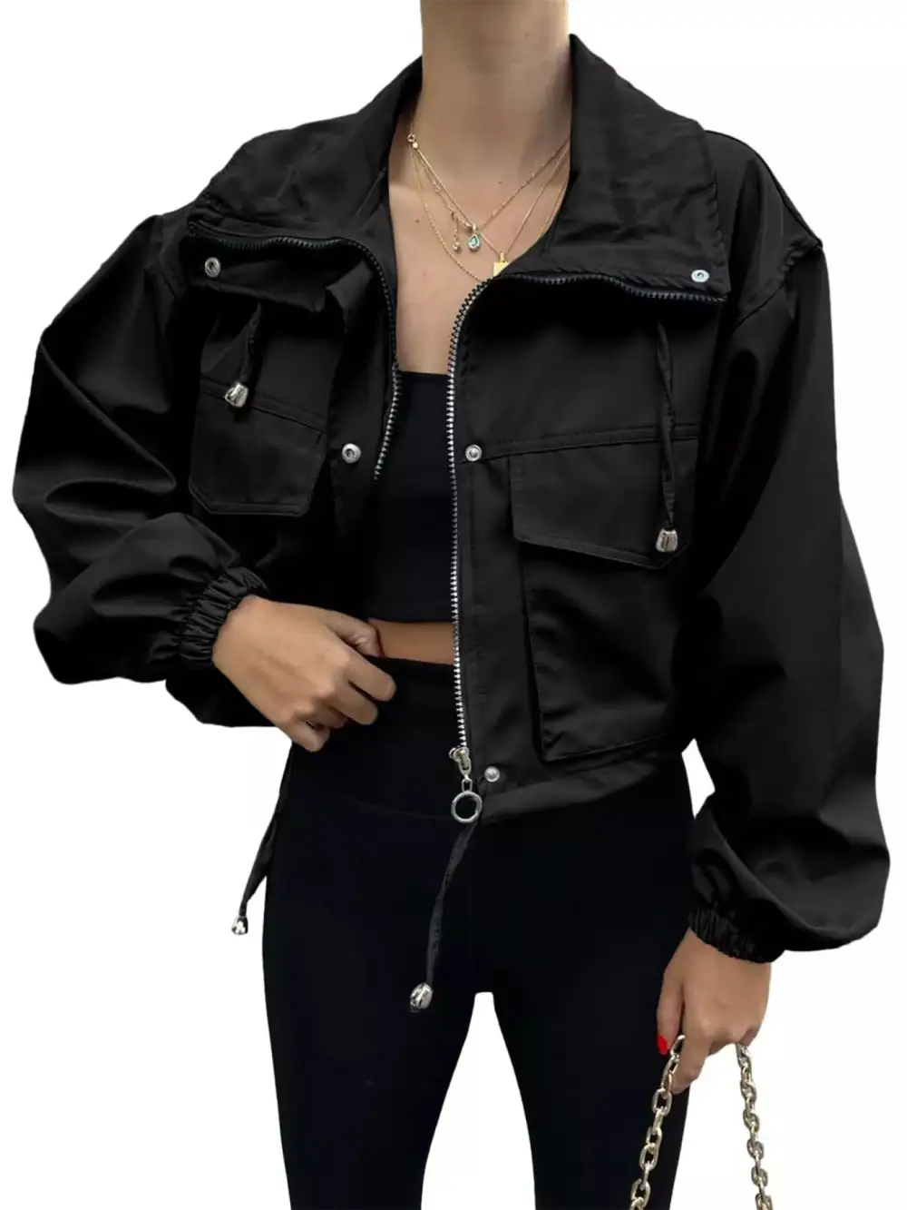 Drawstring Hem Zip Up Jacket