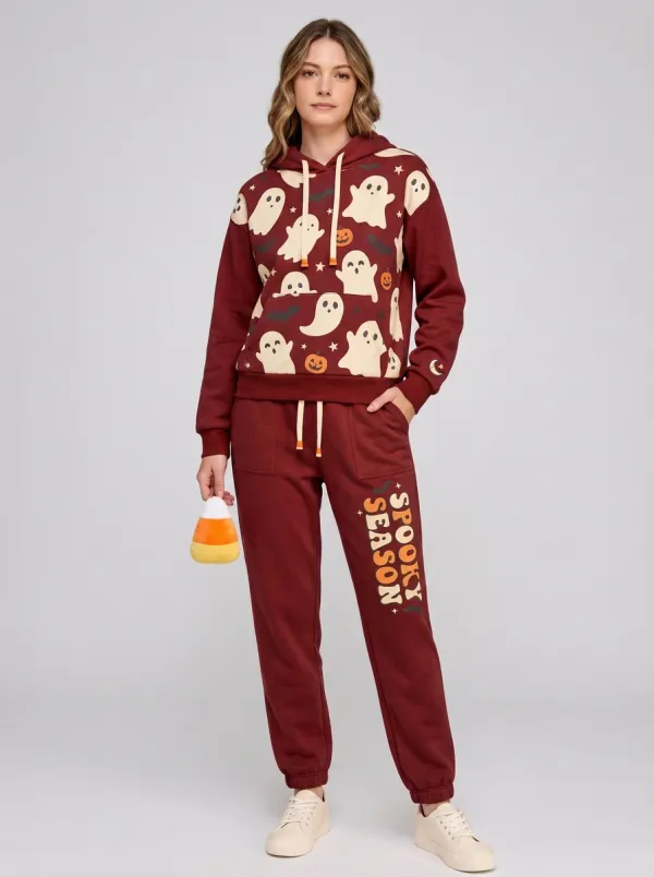 Women's Halloween Spooky Season Ghost Pumpkin Printed Tracksuit
