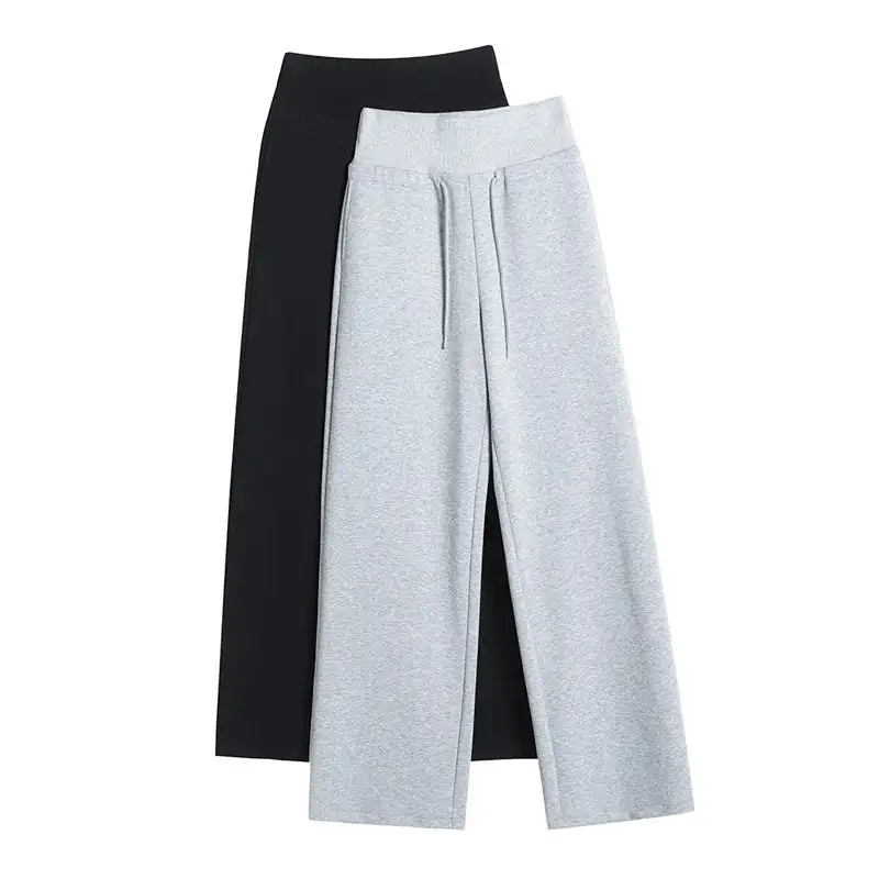 Drawstring High Waist Fleece Straight Leg Sweatpants