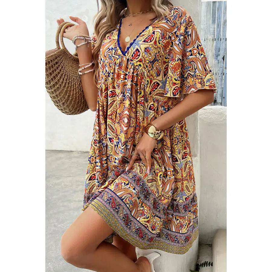 V-Neck Half Sleeve Mini Dress