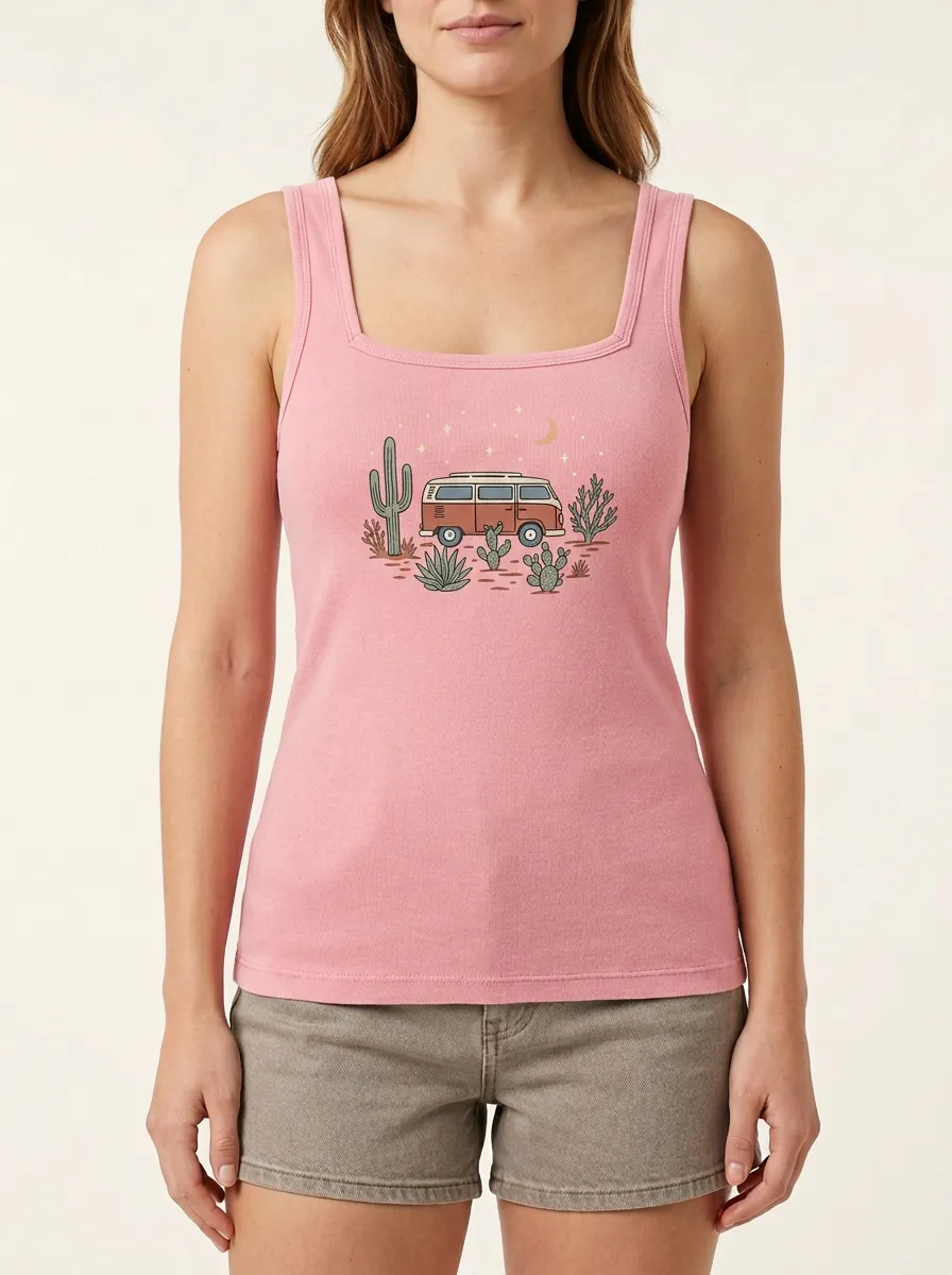 Western Cactus Desert-Van Travel Built-In Bra Tank Top