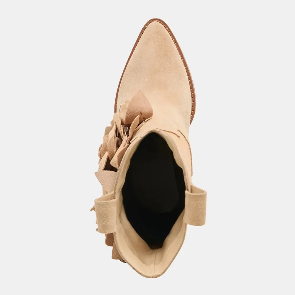 Faux-Suede Pull-On Floral Pointed-Toe Western Boots