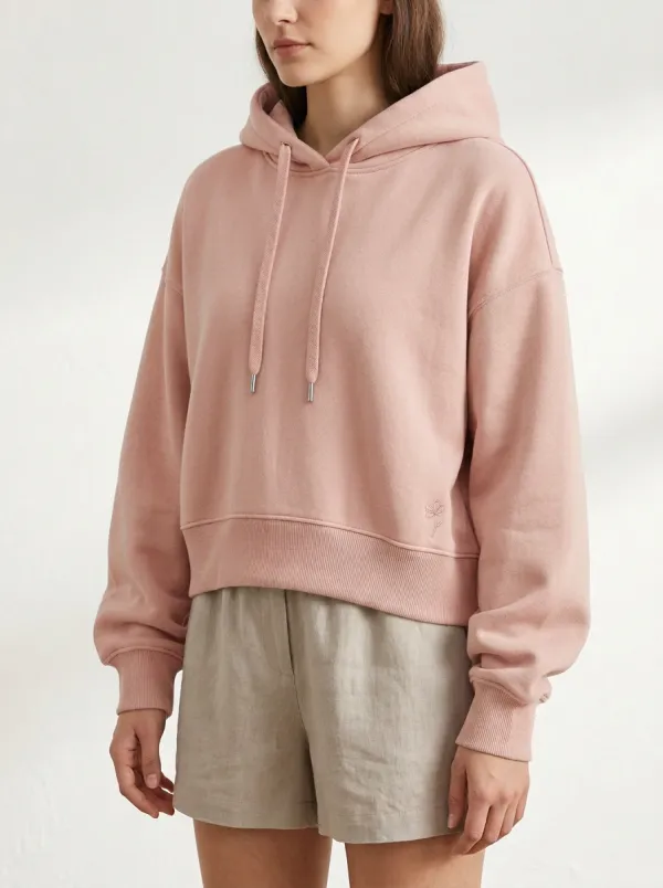 Women's Minimalist Flower Embroidered Sage Green Cropped Hoodie