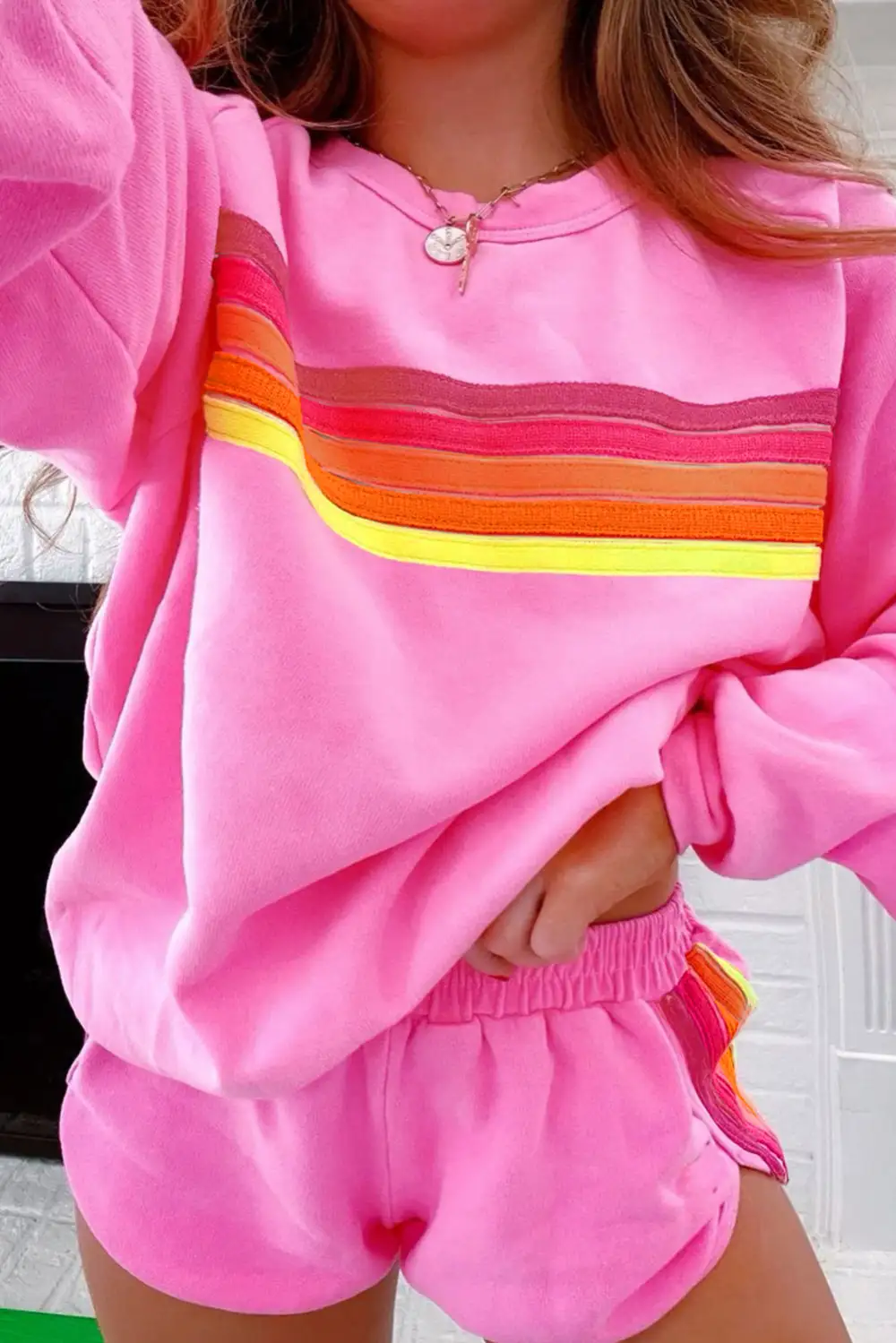 Striped Pullover Relaxed Shorts Lounge Set Comfort