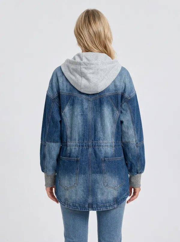 Women's Western Cactus Embroidered Hooded Denim Jacket