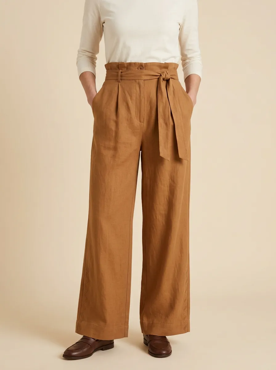 Minimalist Belted High Rise Wide Leg Pants