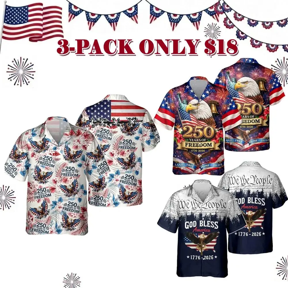 Men's Retro Hawaii Shirt Mixed Bundle 250 Years of Freedom 250th Anniversary Patriotic Shirt
