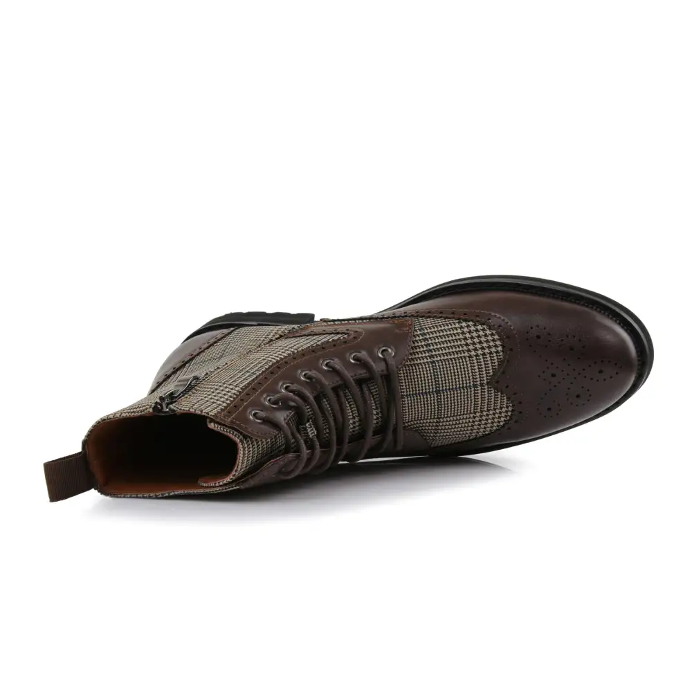 Faux-Leather Wingtip Brogue Motorcycle Boots