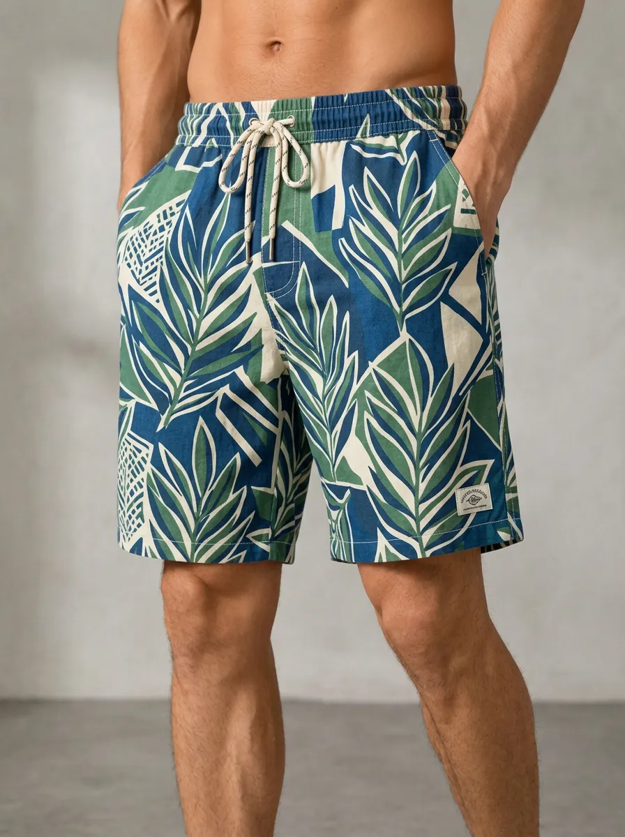 Men's Tropical Summer Vacation Botanical Leaf Printed Shorts