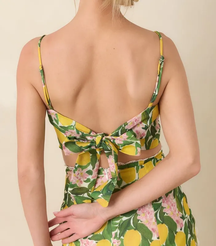 Yellow Lemon Print Crop Top