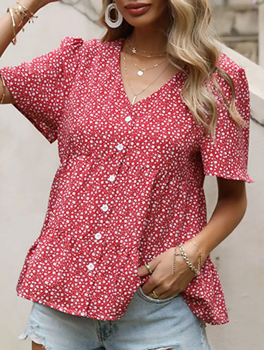 Polka Dot V Neck Shirt