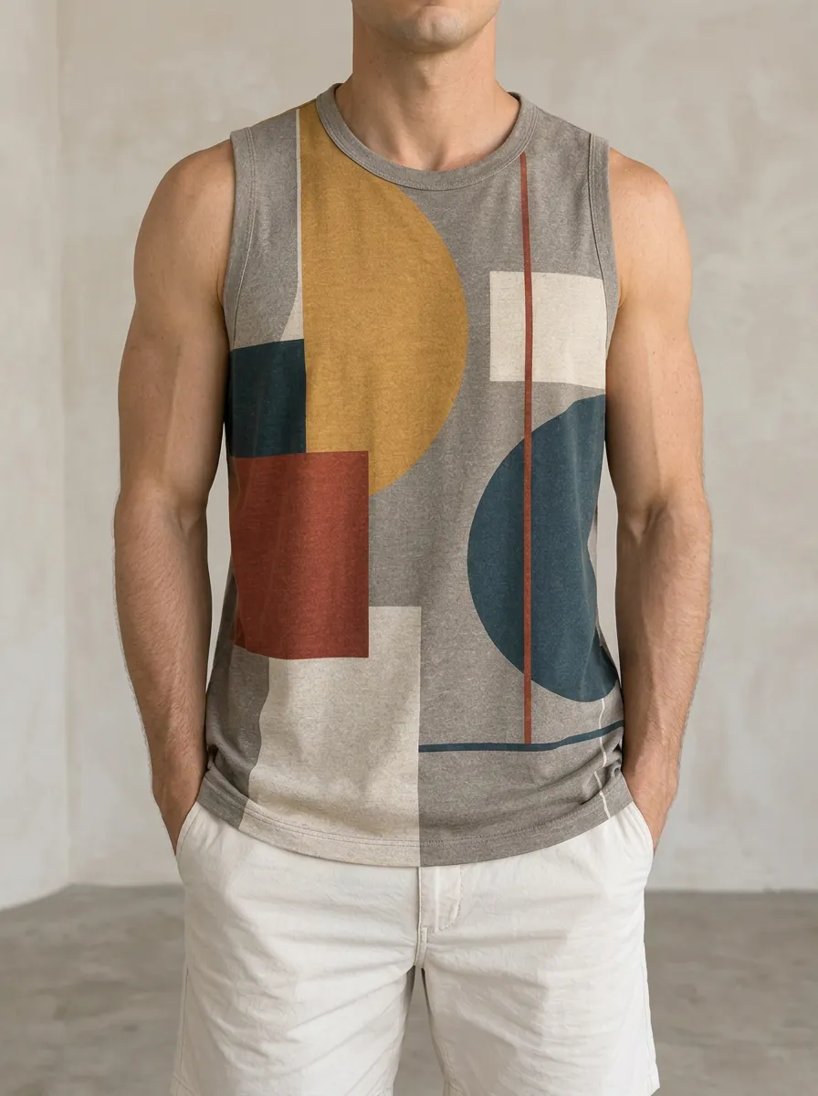 Men's Abstract Geometric Shapes Circle Tank Top