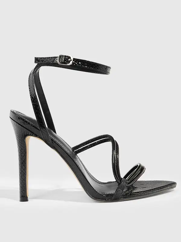 Buckle Cutout Panel Detail Heeled Sandals