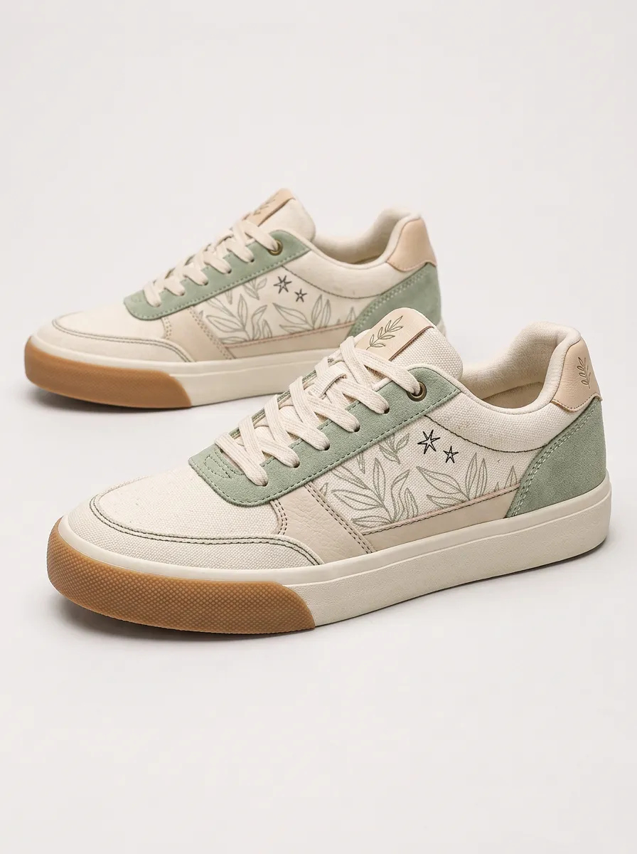 Men's Botanical Star Pattern Printed Canvas Sneakers